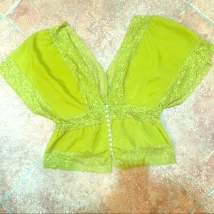 Forever 21 green lace and satiny material crop top